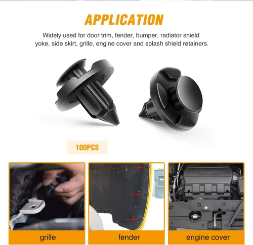 Vista 4 de GOOACC 100 piezas de remaches de sujeción de parachoques de repuesto OEM para Infiniti 1997-2012 Nissan 1998-2015# 01553-09321 Nylon 0.315 in