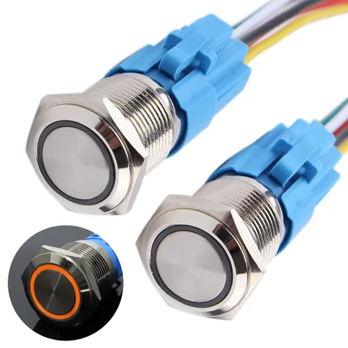 Vista 15 de 2 interruptores de botón de bloqueo de 0.630 in 12V-24V 1NO 1NC impermeable IP66 botón de metal autobloqueante para orificio de montaje de 5/8