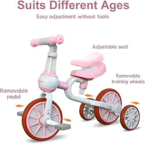 Vista 3 de XIAPIA Bicicleta 3 en 1 para Niños Pequeños de 2-4 Años Niña Niño, Triciclo para Niños con Asiento Ajustable, Pedal Desmontable y Ruedas