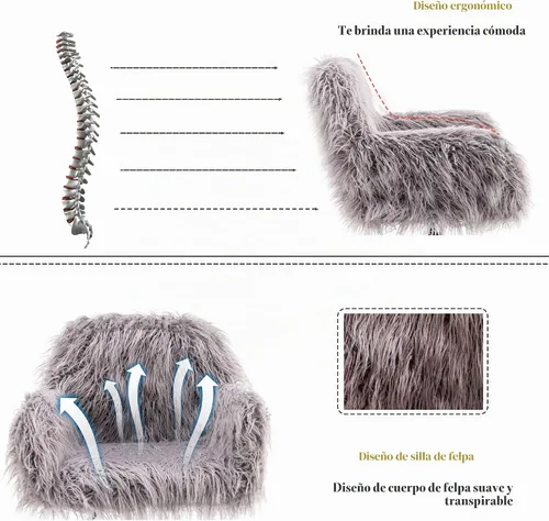Vista 5 de KCC Silla de escritorio de oficina esponjosa, silla giratoria moderna de pelo sintético con ruedas, sillas de acento suaves, cómodas, elegantes
