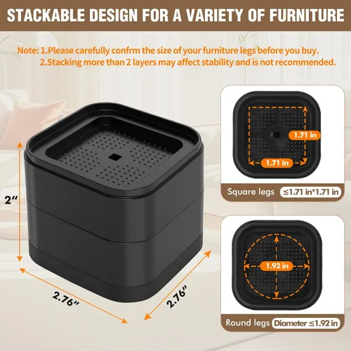 Vista 2 de Paquete de 4 elevadores de muebles de 2 pulgadas, elevadores de cama ajustables resistentes para sofá, silla, sofá, mesa, gabinete, patas de cama