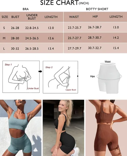 Vista 5 de AURUZA Conjunto de traje de entrenamiento para mujer, 2 piezas, leggings de cintura alta acanalados sin costuras con brasier deportivo, conjuntos