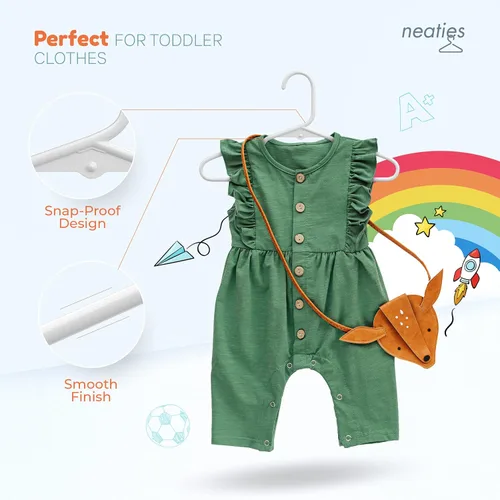 Vista 4 de Perchas de plástico para niños de 12 pulgadas, paquete de 10 unidades, fabricadas en los Estados Unidos, capacidad de 5 libras, perchas para ropa