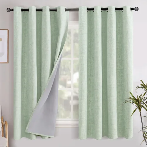 Vista 102 de YoungsTex - Cortinas opacas de lino para dormitorio, oscurecimiento de la habitación, cortinas con textura de lino, paneles con aislamiento térmico