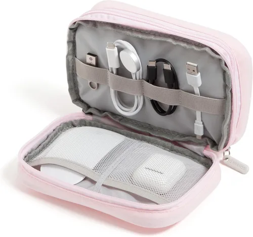 Vista 8 de U Brands Organizador de artículos electrónicos de viaje de pana con doble cremallera, funda de transporte técnica, bolsa de viaje portátil