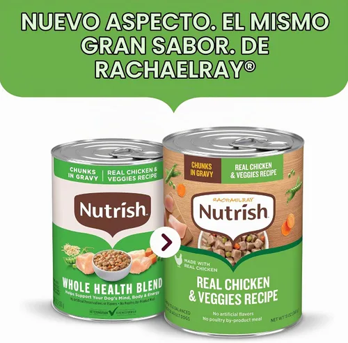 Vista 2 de Nutrish Rachael Ray Comida Húmeda para Perros Trozos en Salsa Receta de Pollo Real y Verduras, Lata de 13 oz., Paquete de 12