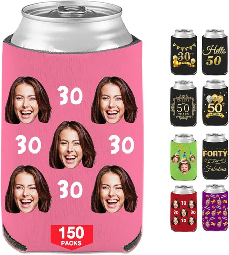 Vista 69 de Fundas enfriadoras de latas de cumpleaños, soporte personalizado para botellas de cerveza a granel con nombre de foto, suministros para fiestas