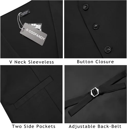 Vista 4 de COOFANDY Chaleco de traje de negocios para hombre, chaleco de vestir casual, chaleco formal ajustado