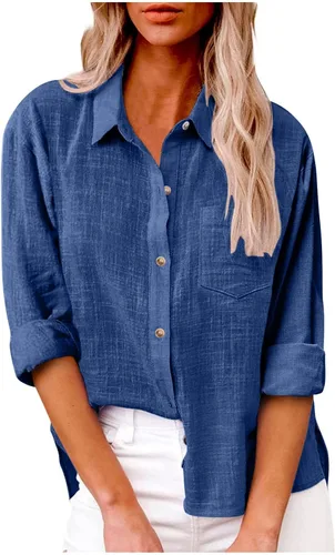 Vista 8 de SMIDOW Camisa de algodón y lino con botones para mujer