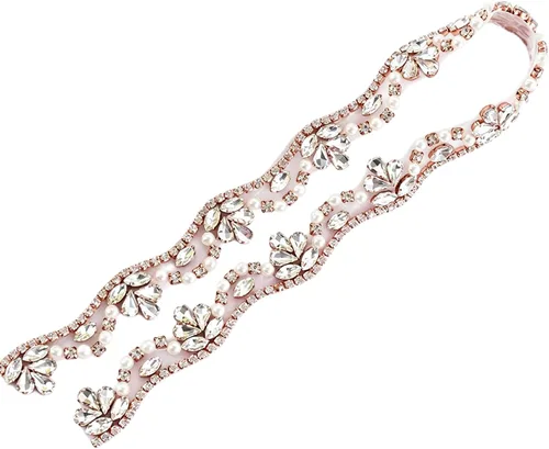 Vista 9 de Cinturón de Boda con Brillantes y Perlas de Cristal para Novia, con Adorno de Cuentas, para Vestidos de Mujer 004 Plata