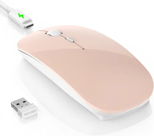 Vista 10 de TECKNET Ratón inalámbrico Bluetooth para laptop, mouse silencioso recargable (Bluetooth 5.2/3.0 y 2.4G), ultrafino, 6 niveles ajustables 4800 DPI