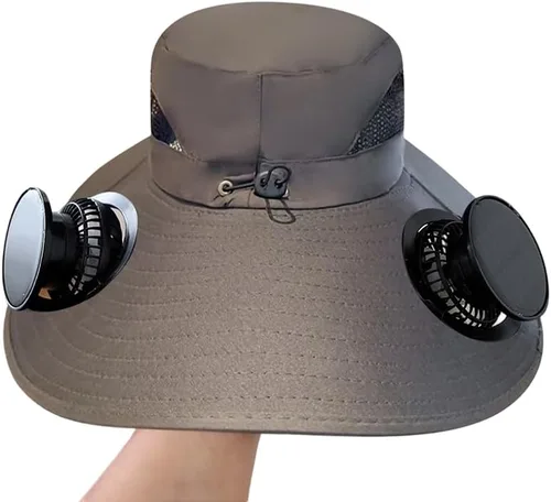 Vista 11 de Sombrero de ventilador alimentado por energía solar, con 2 ventiladores de carga solar USB extraíbles, sombrero de ala ancha para pesca al aire