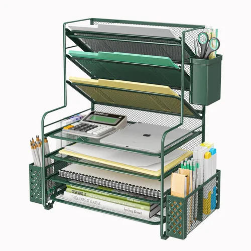 Vista 9 de Simple Trending Organizador de archivos de escritorio de 8 niveles, 1 paquete de bandeja de cartas, organizador de papel, accesorios de escritorio