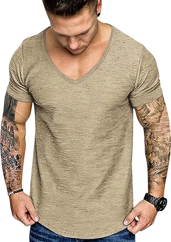 Vista 3 de COOFANDY Paquete de 2 camisetas de manga corta con cuello en V para hombre