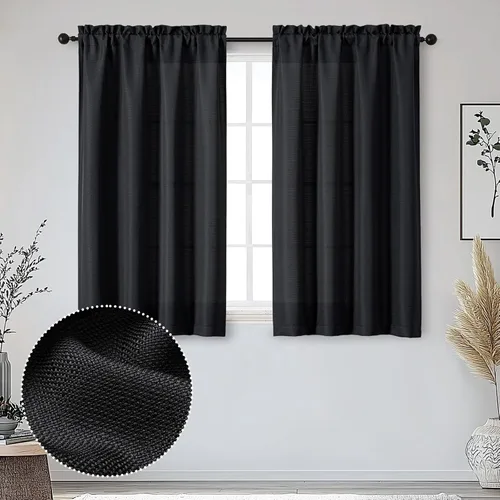 Vista 36 de OWENIE Bob Juego de 2 Paneles de Cortinas Negras de Cocina para Ventanas de 36 Pulgadas de Largo, Cortinas Cortas de Café con Textura de Lino