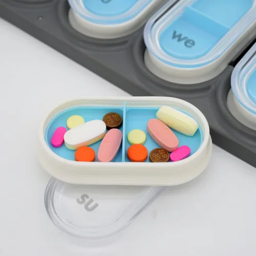 Vista 4 de EQUADOSE Organizador semanal de píldoras, extra grande de 7 días de vitamina Jumbo con cápsulas extraíbles, portador de medicamentos de gran