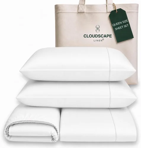 Vista 41 de Cloud Scape Linen - Juego de sábanas de algodón egipcio de doble capa, tamaño individual, tejido de satén de fibra larga, juego de 3 piezas, ropa