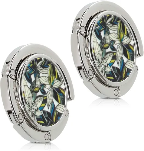 Vista 7 de kwmobile Juego de 2 ganchos para monedero - Gancho para bolso de mano de diamante negro/blanco/plateado