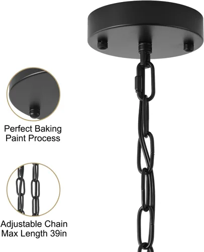 Vista 6 de Lámpara de araña de ratán bohemio de 20 pulgadas para comedor, 5 luces tejidas a mano de ratán natural con cadena ajustable, enchufes E12