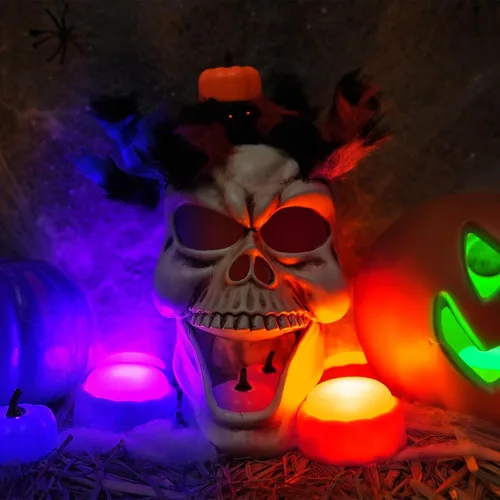Vista 6 de Homemory Luces LED brillantes de calabaza de Halloween, cambio de color con control remoto y temporizadores, luces Jack O'Lantern funcionan