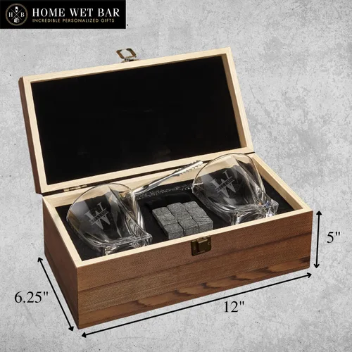 Vista 9 de Vasos de Whisky Personalizados – Juego de vasos de whisky con giro personalizado y grabado y estuche de exhibición con piedras de whisky de Home Wet
