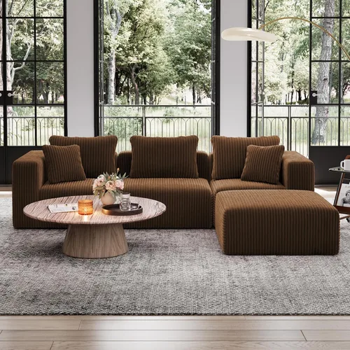 Vista 34 de Avenco Sofá seccional modular de 6 asientos de 141 pulgadas, tela de pana Negro