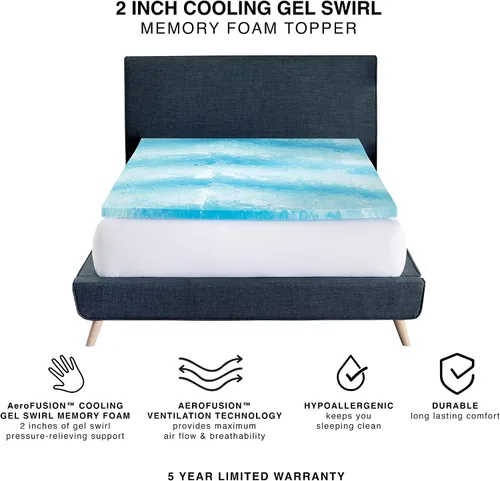 Vista 3 de Cubrecolchón de espuma viscoelástica de 3 pulgadas, espuma viscoelástica de gel refrescante, diseño ventilado, espuma certificada CertiPUR-US
