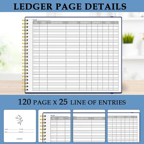Vista 3 de AKONEGE Libro Mayor de Contabilidad para Pequeñas Empresas y Uso Personal, Cuaderno Rastreador de Gastos Horizontal Libro Mayor para Teneduría