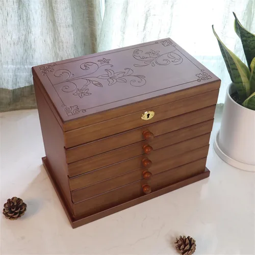 Vista 4 de ACULIP Necklace Organizer Jewelry Boxes for Women, Solid Wood Jewelry Box, Box Lock, Multi-Layer Wind Household Accessories