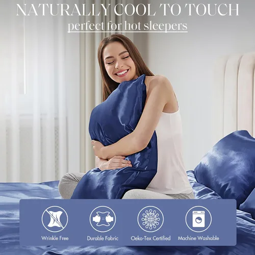 Vista 30 de Madison Park Essentials - Juego de sábanas de satén de lujo y sedoso con brillo natural, bolsillo elástico de 14 pulgadas para colchones de hasta 16