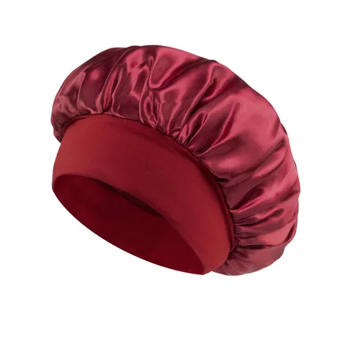 Vista 9 de Gorro de seda blanco para mujeres durmiendo, gorro de seda para dormir, trenzas de cabello rizado, gorra de satén grande para dormir, gorra de noche