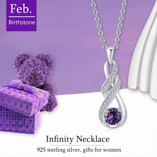 Vista 6 de Birthstone Necklaces for Women 925 Sterling Silver Infinity Pendant Created Gemstone Jewelry for Her, 16"+2