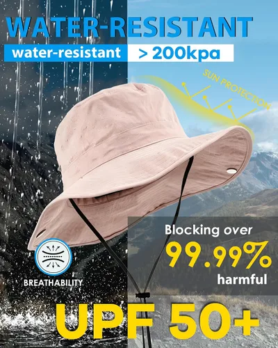 Vista 4 de Sombrero de lluvia impermeable de ala ancha para mujeres y hombres UPF50+ Rosa rubor