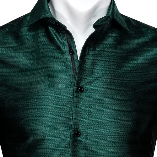 Vista 6 de Barry.Wang Camisas de vestir de seda satinada de lujo para hombre, ajuste regular, manga larga, camisa de esmoquin casual con botones