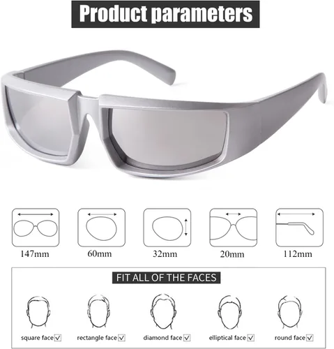 Vista 3 de JUDOO Lentes de sol rectangulares de color rosa intenso, gafas envolventes futuristas, Y2K para mujeres y hombres