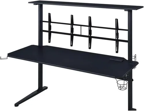 Vista 7 de Acme Canzi - Mesa de juegos de madera con 2 soportes de pantalla de metal, color negro