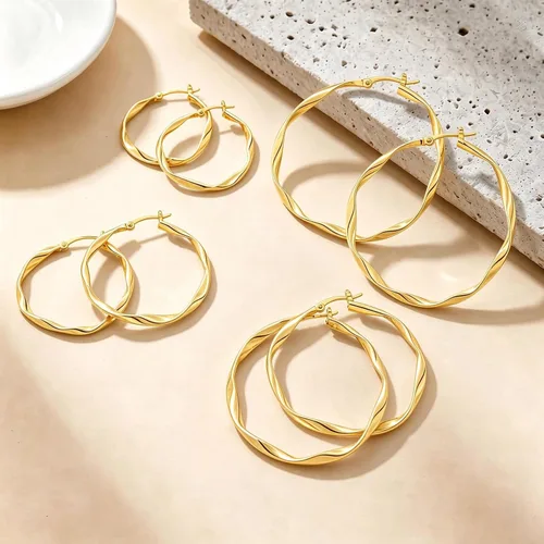 Vista 6 de Aretes de aro de plata para mujer, chapados en oro de 14 quilates Oro 40 mm.