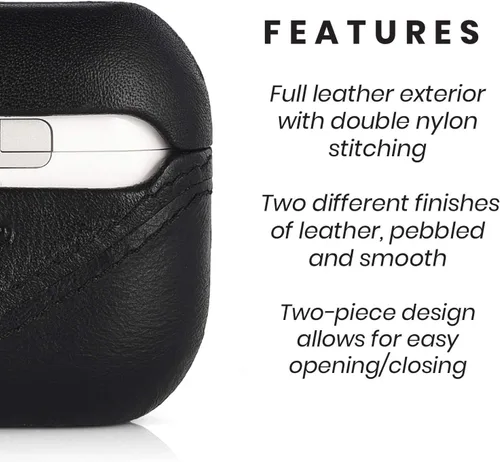 Vista 3 de Funda de cuero premium compatible con Apple AirPods 3, carga inalámbrica, diseño de dos piezas (negro)