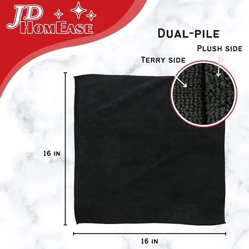 Vista 2 de Toallas de limpieza de microfibra, paquete de 12, 16 x 16 pulgadas, multiusos, más suaves, altamente absorbentes, sin pelusas, reutilizables Negro