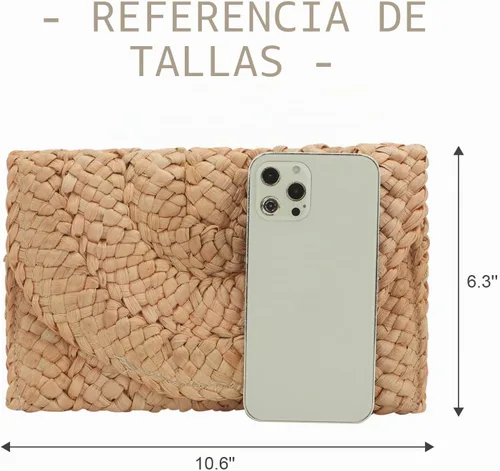 Vista 4 de Freie Liebe Bolsos de mano de paja para mujer, bolsos de playa de verano, bolsos de mano tejidos tipo sobre Beige