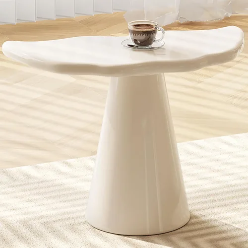 Vista 3 de Mesa auxiliar con forma de nube, mesa auxiliar moderna, color blanco crema Accent Cocktail Table with Tapered Pedestal Base, Ideal for Small