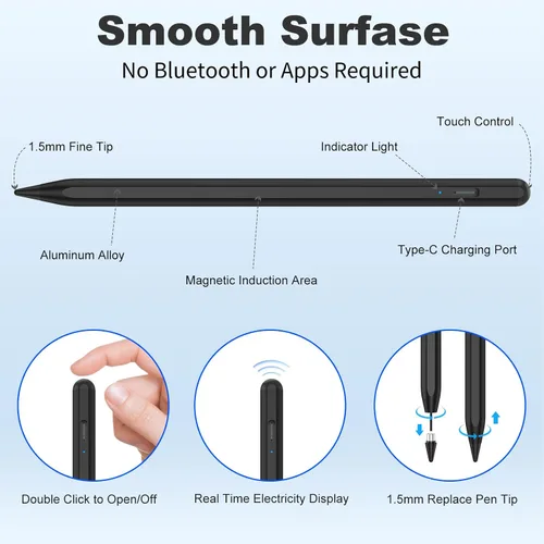 Vista 5 de Lápiz capacitivo para pantallas táctiles iOS y Android, lápiz activo para Samsung, lápices capacitivos digitales inteligentes