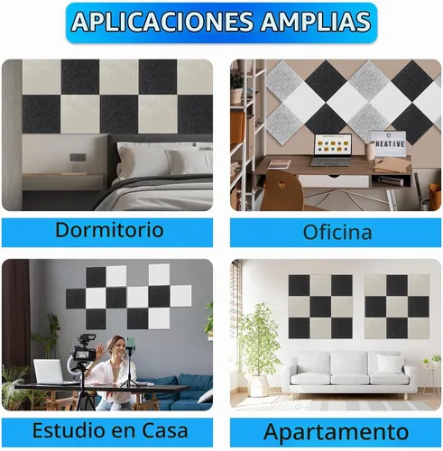 Vista 4 de BXI Paneles acústicos gruesos que absorben el sonido, paquete de 12 paneles acústicos densos de 12 x 12 x 0.5 pulgadas, paneles de sonido que