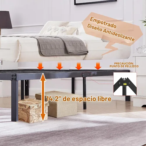 Vista 5 de VECELO - Marco de cama de plataforma de metal de 14 pulgadas, láminas de acero resistentes/Base de colchón de fácil montaje/No necesita somier