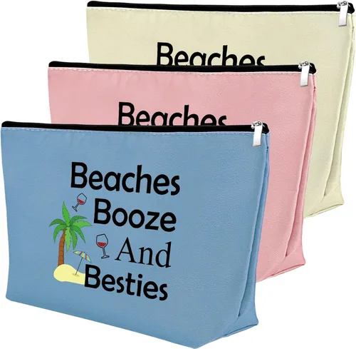 Vista 8 de Mxrymvu Regalos de playa para mujeres, bolsa de maquillaje, regalos para amantes de la playa, 2 piezas beige.