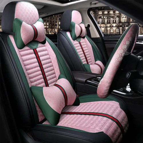 Vista 10 de Aoyade Fundas de asiento de automóvil de 5 asientos, cojín universal de lujo para el 97% de los modelos, juego completo con almohada, asiento de Gris