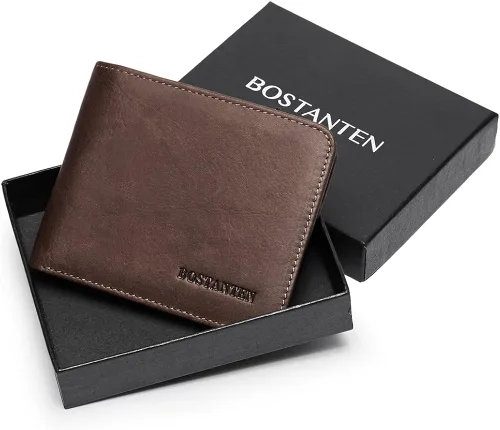 Vista 6 de BOSTANTEN Billeteras de piel auténtica para hombre con bloqueo RFID y 2 ventanas de identificación