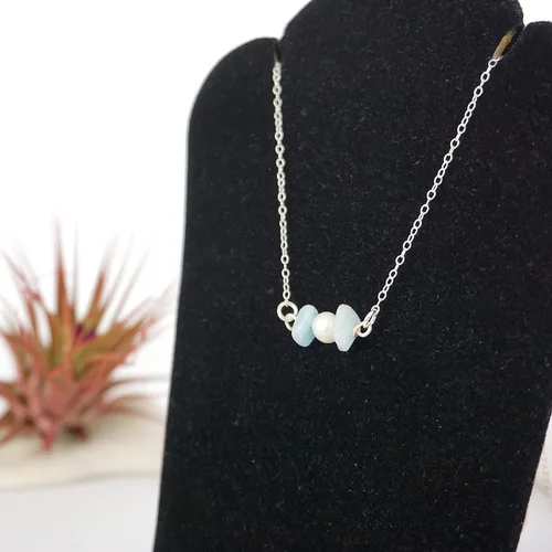 Vista 8 de Collar con dije de cristal de perla y piedra natal para mujer - Plata de ley
