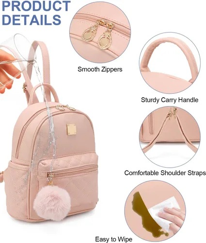 Vista 29 de Mini mochila de moda para niñas, bolso pequeño lindo de cuero a cuadros para mujer, mochilas pequeñas, Negro -, Mini mochila de moda para niñas