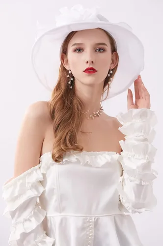Vista 5 de TLMNU Tocado de organza para mujer, de ala ancha, para iglesia, boda, fiesta de té, boda
